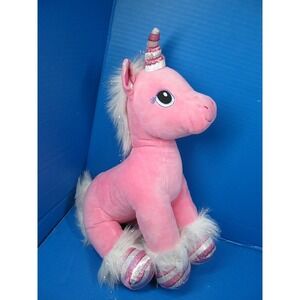 Build A Bear Workshop BAB Plush Pink Unicorn Candy Cane Stripes Silver Icicles